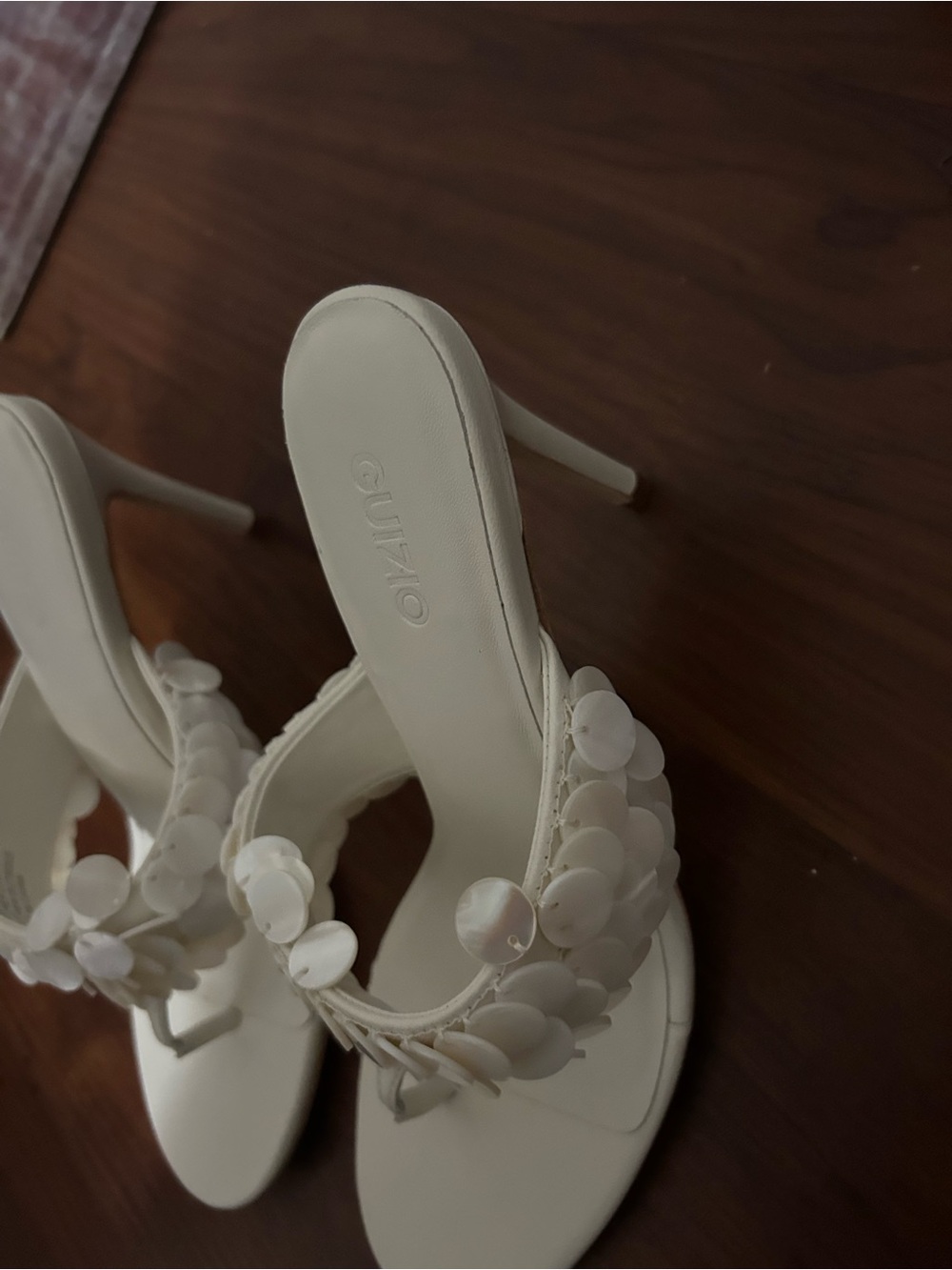 Guizio White Sequin Thong High Heel Sandal - Picture 6 of 11